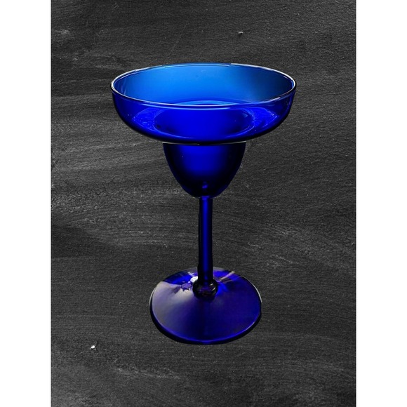 Set of 2 Vintage Cobalt Blue Glass 6" Tall Margarita Glasses - Picture 3 of 7